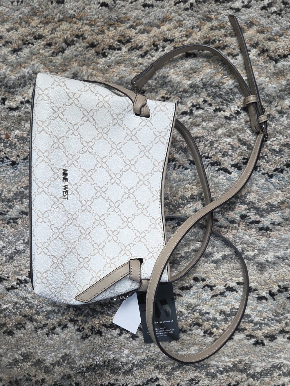 Nine West White Crossbody with Taupe Trim
